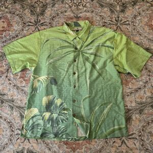 Tommy Bahama Shirt Mens Sz XL 100% Silk - Tropical Camp Palm casual Beach Green